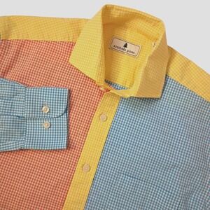 Southern Pines Shirt Mens Small Blue Yellow Pink Gingham Check Plaid Color Block